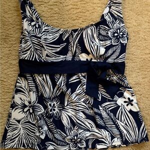Athleta Navy and White Floral Swim Top